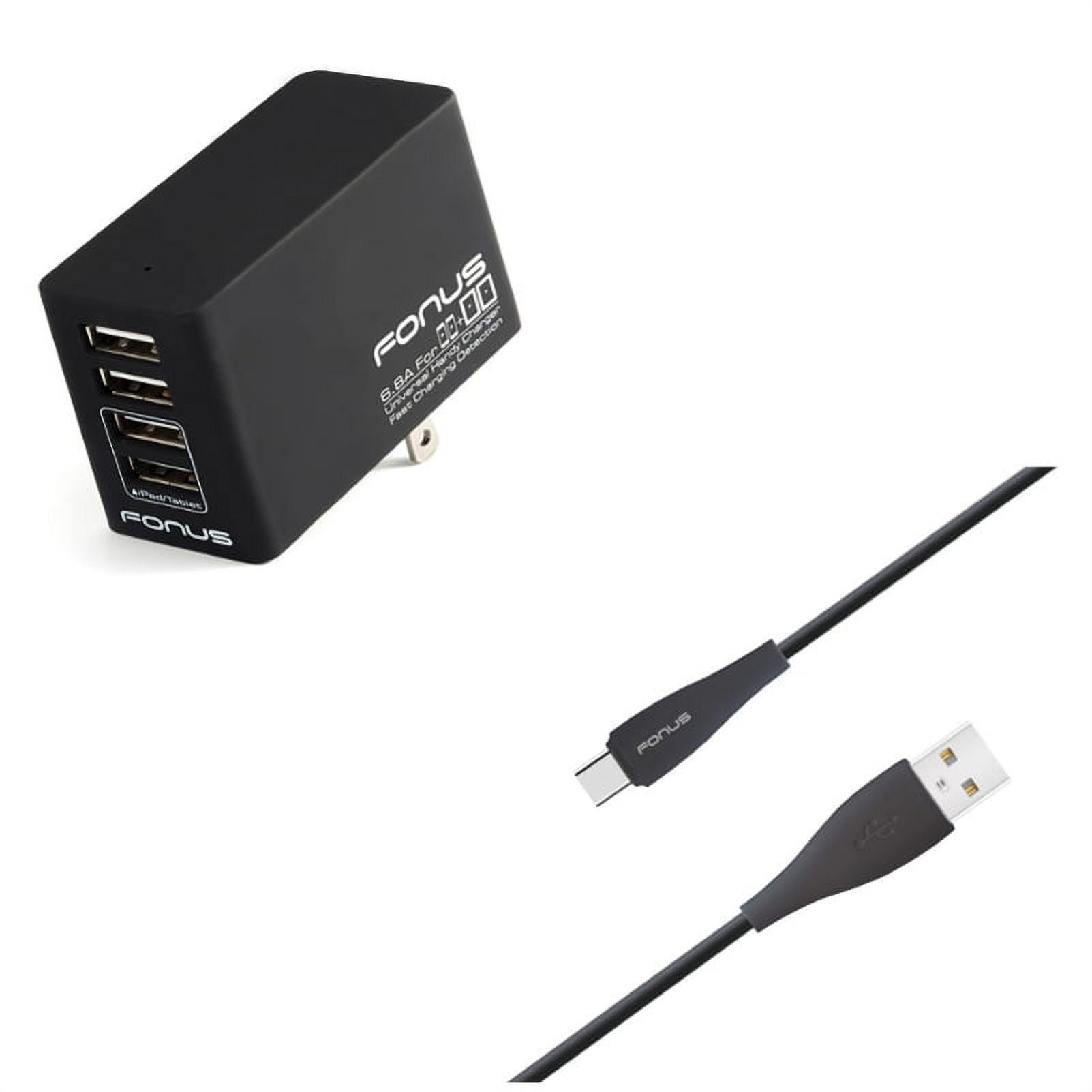 4-Port USB 34W Home Charger w Power Cord Type-C 10ft USB Cable J6K for Samsung Galaxy Tab S6 10.5 S5e 10.5 S4 10.5 Note 10 Plus A 10.1 (2019) Fold A20 A10e - Sony Xperia 5 10 Plus 1