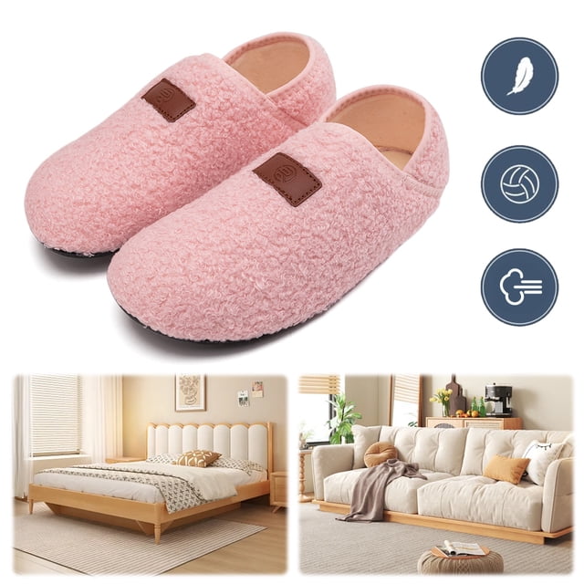 Pantuflas interior para casa calcetines zapatos mocasines con espalda cerrada forro polar peluche mujer (38-39) rosa