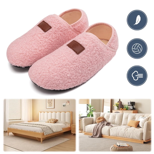 Pantuflas interior para casa calcetines zapatos mocasines con espalda cerrada forro polar peluche mujer (40-41) rosa