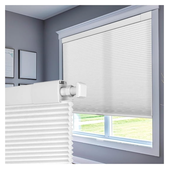 No Drill Blinds for Windows Half Blackout Cellular Shades Cordless No Tools Honeycomb Pull Down Easy Install Cellular Blinds for Door, Home, White, 36.5" W x 72" H