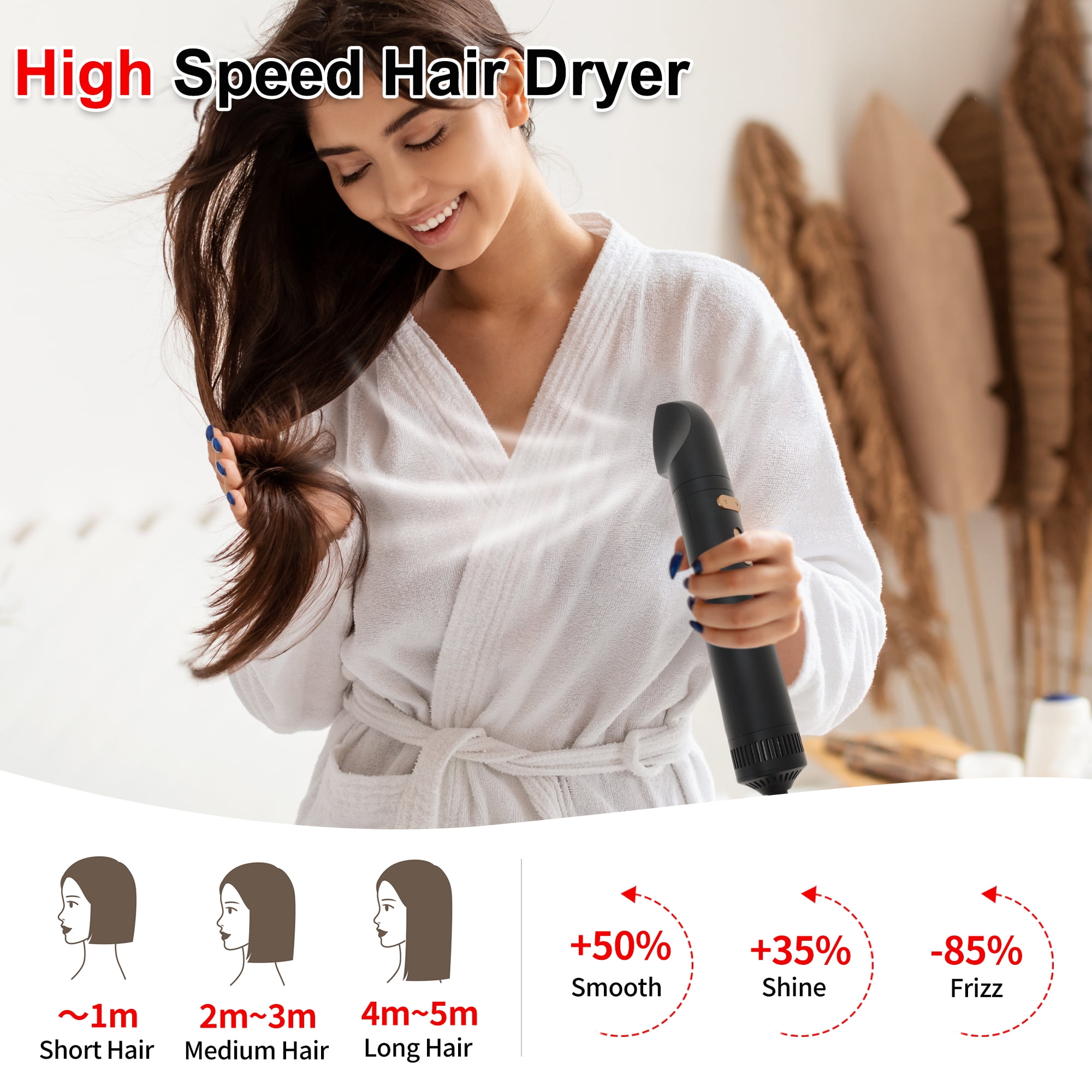 Unique Bargains 3 in 1 Air Styler Hot Air Rotating Blow Dryer Brush with Auto Curling Function Lightweight Hair Dryer & Volumizing Brush Black