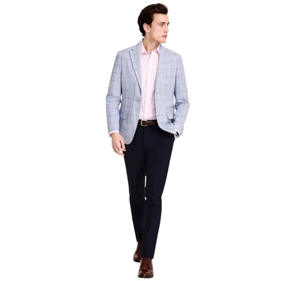 Tommy Hilfiger Mens Modern fit Linen Cotton Sport Coat Blazer 48 R Blue Plaid