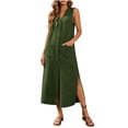 thumbnail image 4 of Uscallm Women's V Neck Sleeveless Button Down Boho Maxi Dress Casual Flowy Long Travel Dresses Lightweight Summer Beach Sundress, Green XL, 4 of 9
