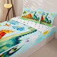 thumbnail image 3 of Metsweet Watercolor Dinosaur Zipper Twin Comforter Sets with Fitted Sheet and 2 Pillowcases, Cartoon Jungle Animal Zipper Bedding Set, Orange Green,4-Piece, 3 of 6