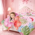 thumbnail image 3 of meiyoeat Watercolor Flamingo Tropical Pattern Twin Comforter Sets,Pink Floral Print Bedding Set For Girl,Reversible,2pcs,1 Comforter and 1 Pillowcase, 3 of 7