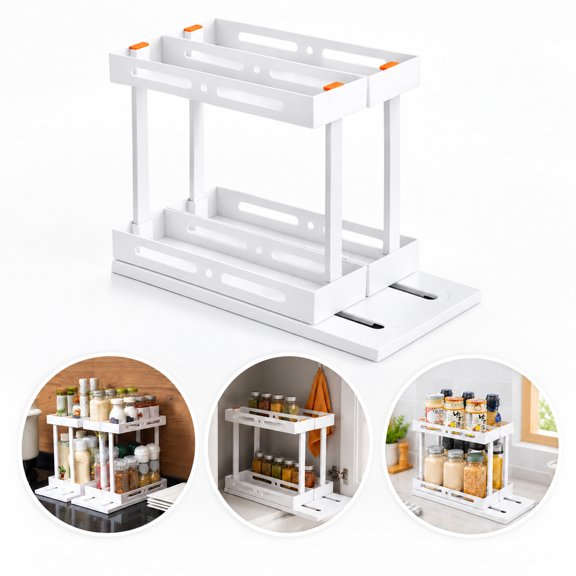 2-Tier Rotating Spice Rack, No-Drill Kitchen Countertop Organizer for Oils