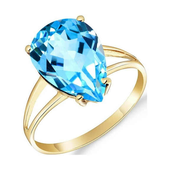 Galaxy Gold 14K Yellow Gold Natural Pear-Shaped Blue Topaz Ring - December Birthstone - Communication & Serenity - Sizes 5.5 to 11 - Fine Jewelry for Women
