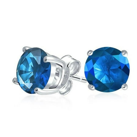 925 Sterling Silver Blue 1 Ct Round CZ Stud Earrings