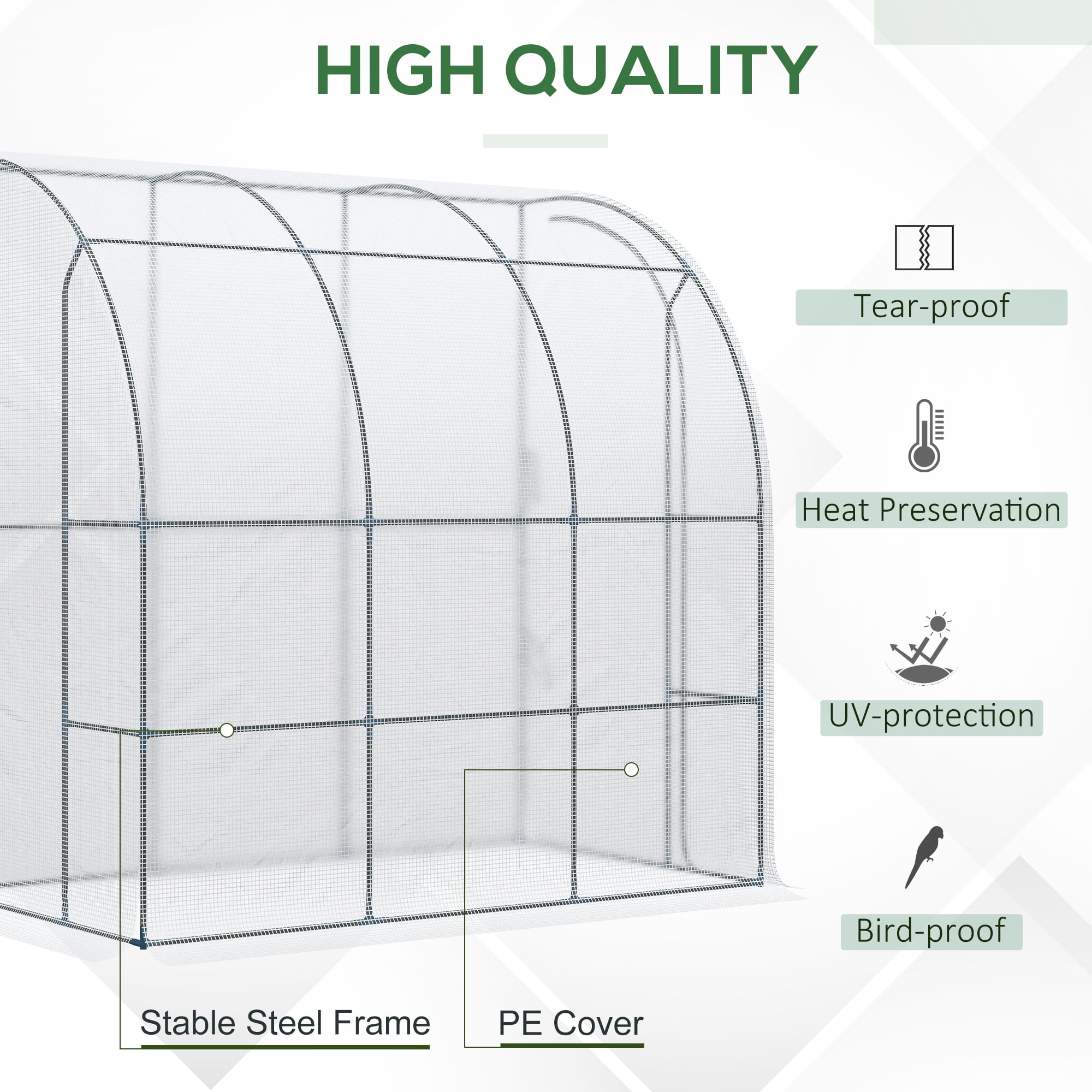 Outsunny 7' x 4' x 7' Outdoor Lean to Greenhouse, Walk-In Green House Plant Nursery with Roll-up Window, PE Cover, White