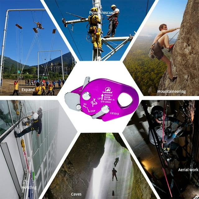 Grab Rope Belay Device Practical Trees Climb Ropes Survival Tools Fall Protection Harness Emergency Supplies for Mountaineering Purple