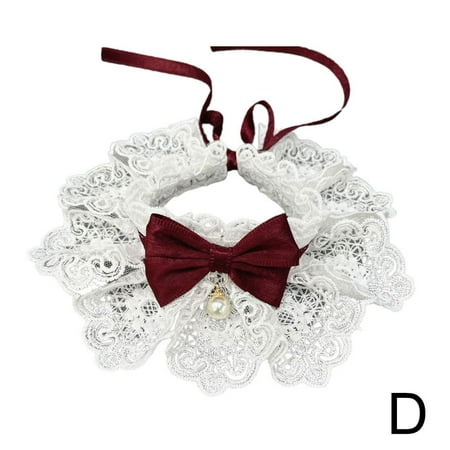 COCEQUC Lace Dog Cat Neckerchief Collar Vintage Scarf with New Pet Bells Bowknot G7B8