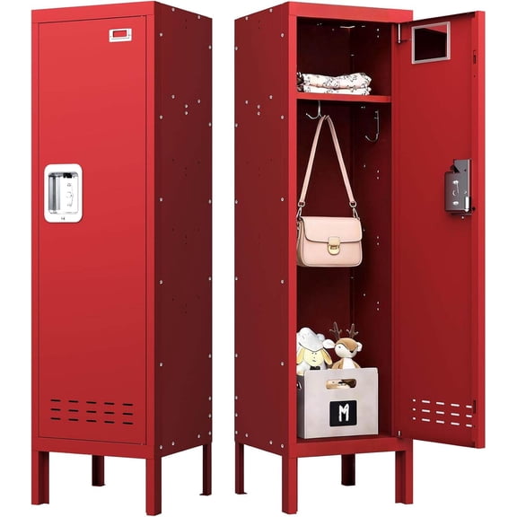 Metal Kids Locker, 54" H x 15" W x 15" D, Lockable Steel Storage Cabinet with 2 Compartments for School, Playroom, or Gym
