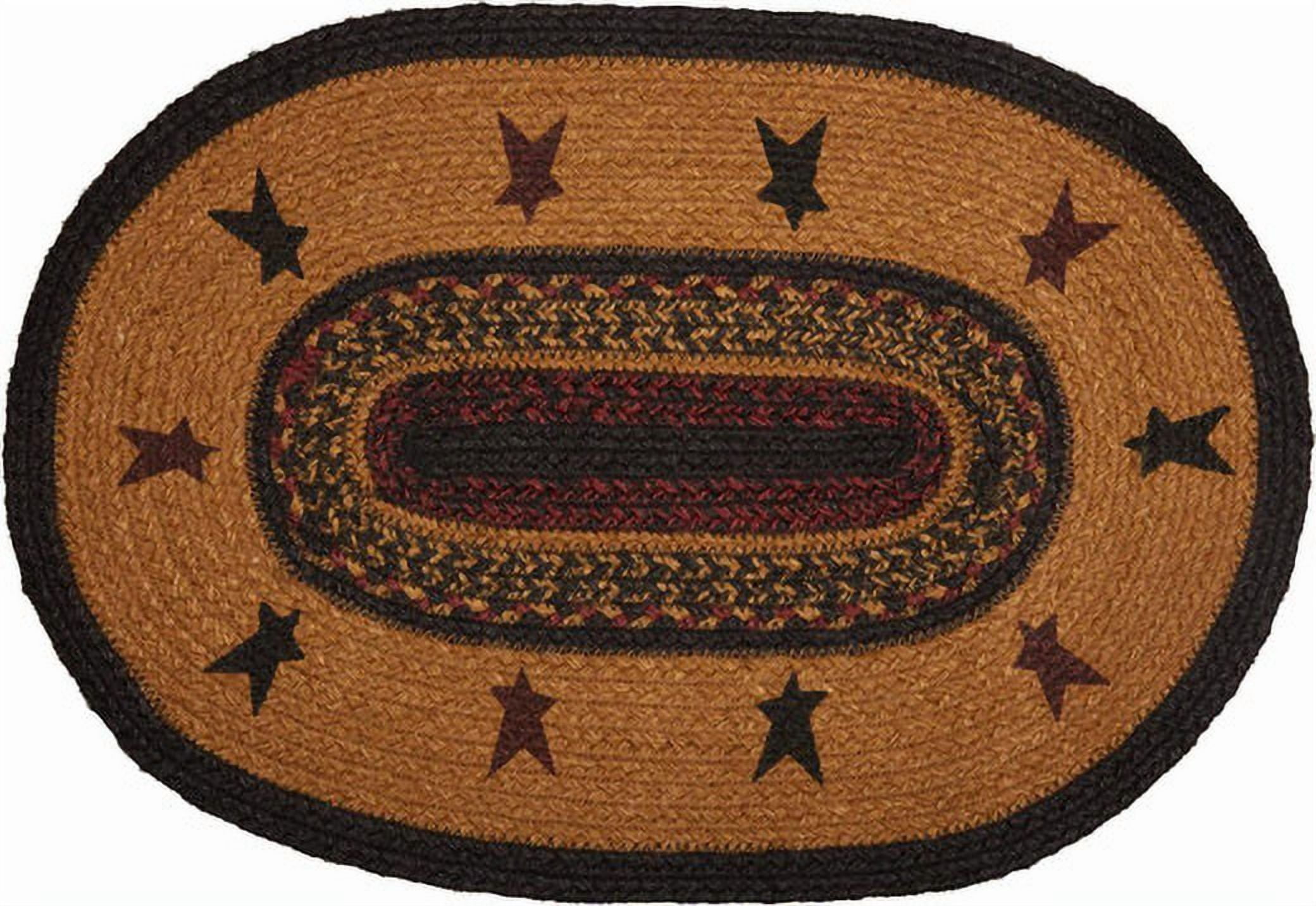 VHC Brands Heritage Farms Star Jute Placemat Set of 6 12x18 Primitive Country Braided Kitchen Tabletop Design, Tan