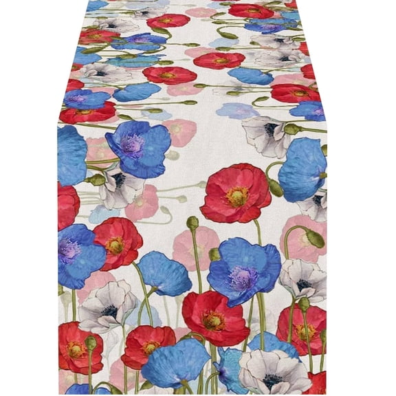 250 Anniversary USA Red Blue Floral Table Runner 91.73x12.99in for 4th of July Patriotic Party Dining Decor