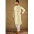 thumbnail image 2 of DWEEP SARA Men’s Green Silk Blend Embroidered Long Kurta 38 Straight Fit Festive Ethnic Wear with Side Slits, 2 of 7