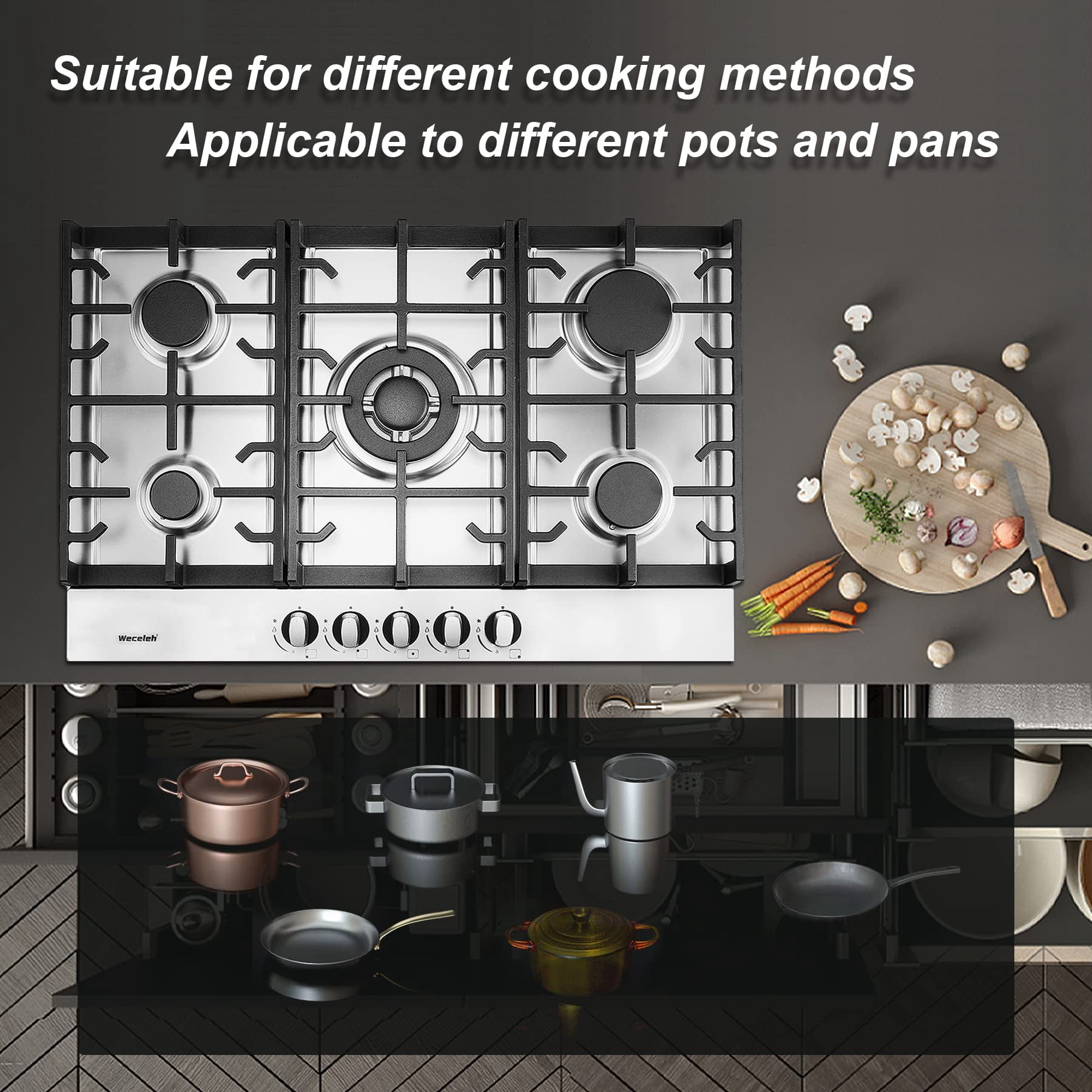 Gas Cooktop 30 inch, Dual Fuel 5 Burners Gas Cooktop, Drop In Gas Stove, 120V