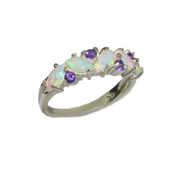 LBG British Made 925 Sterling Silver Natural Opal & Amethyst Womens Eternity Ring - Size 10 - 33 size options