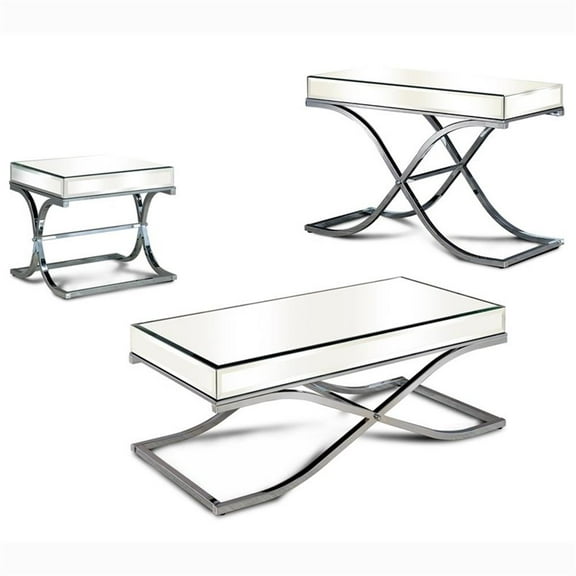 Furniture of America Xander Metal 3-Piece Coffee Table Set in Chrome