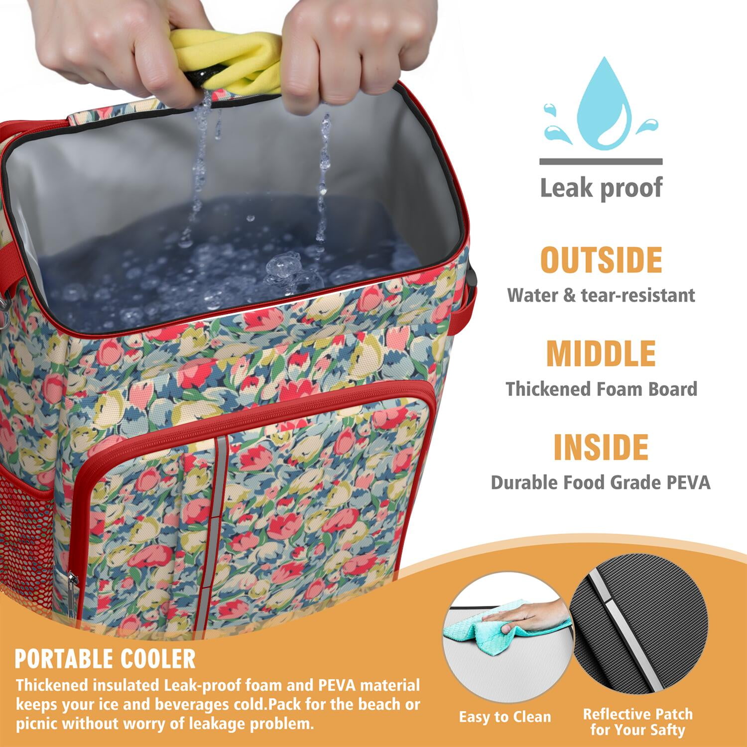 Travel Cooler Bag - Pioneer Flower Camping Beer Cooler Backpack with Bottle Opener- Waterproof Insulated Picnic Backpacks - Cooler Bag for Beach