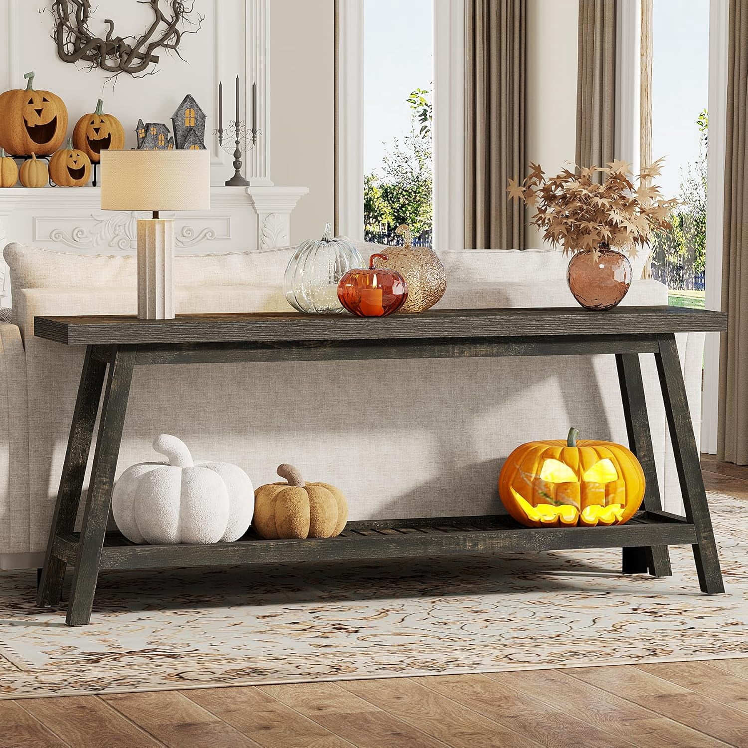 Tribesigns Farmhouse Console Entryway Table, 70.9" Extra Long 2-Tier Narrow Wood Table for Hallway, Living Room, Entrance, Dark Brown