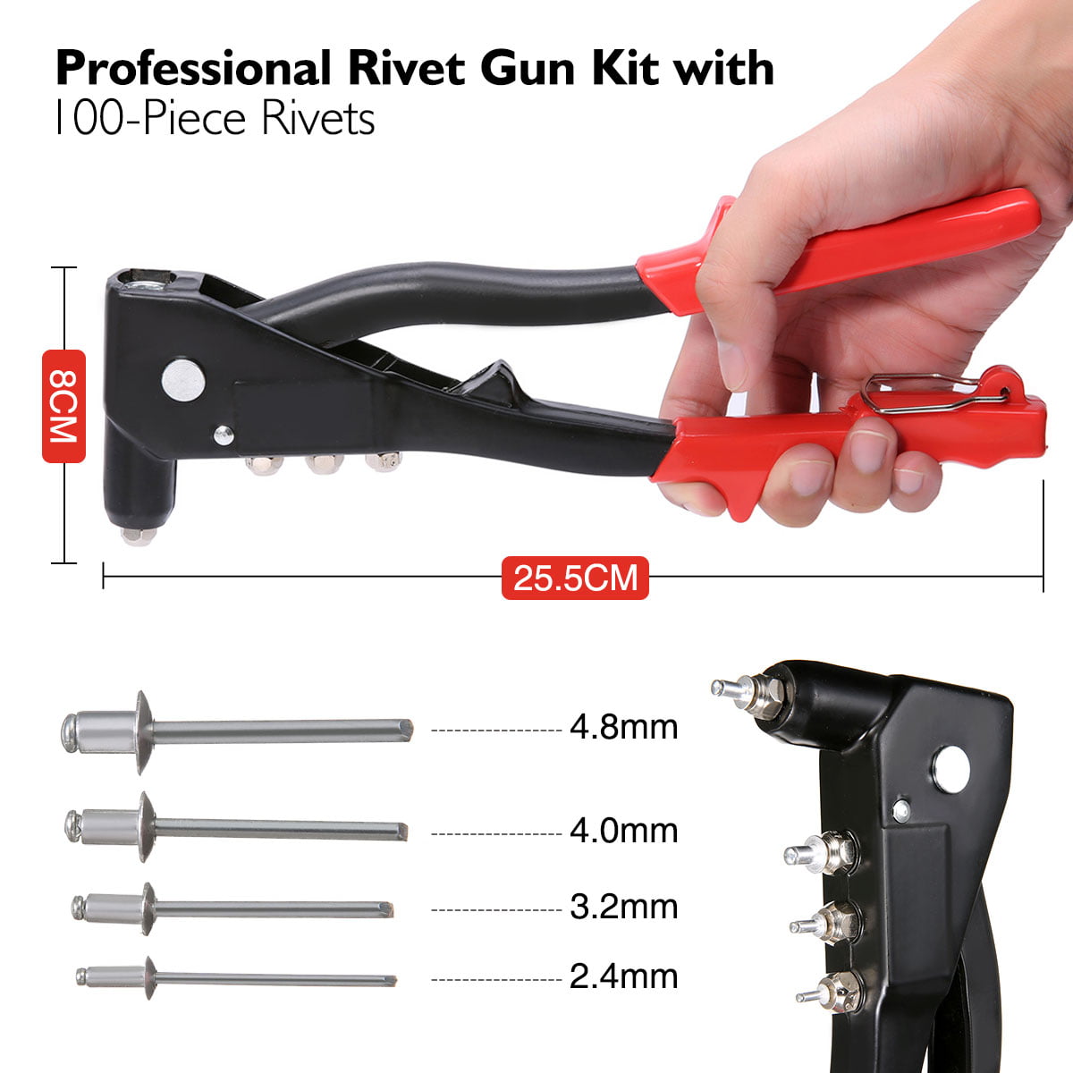 Gutter Repair Pop Riveter Kit Heavy Duty, 100 pc Rivet Gun Hand Tool Set 