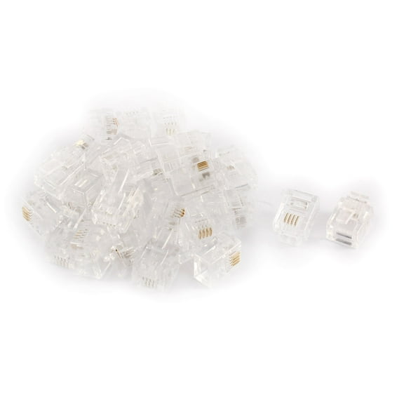 30pcs Clear Housing RJ11 6P4C Plug Telephone Crimp Line Adapter Connector Networking Cables