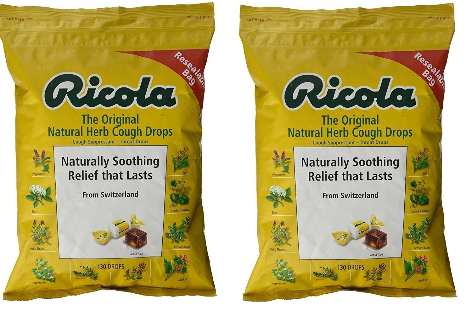 Ricola Original Natural Herb Cough Drops 2 Bags 130 Drops each