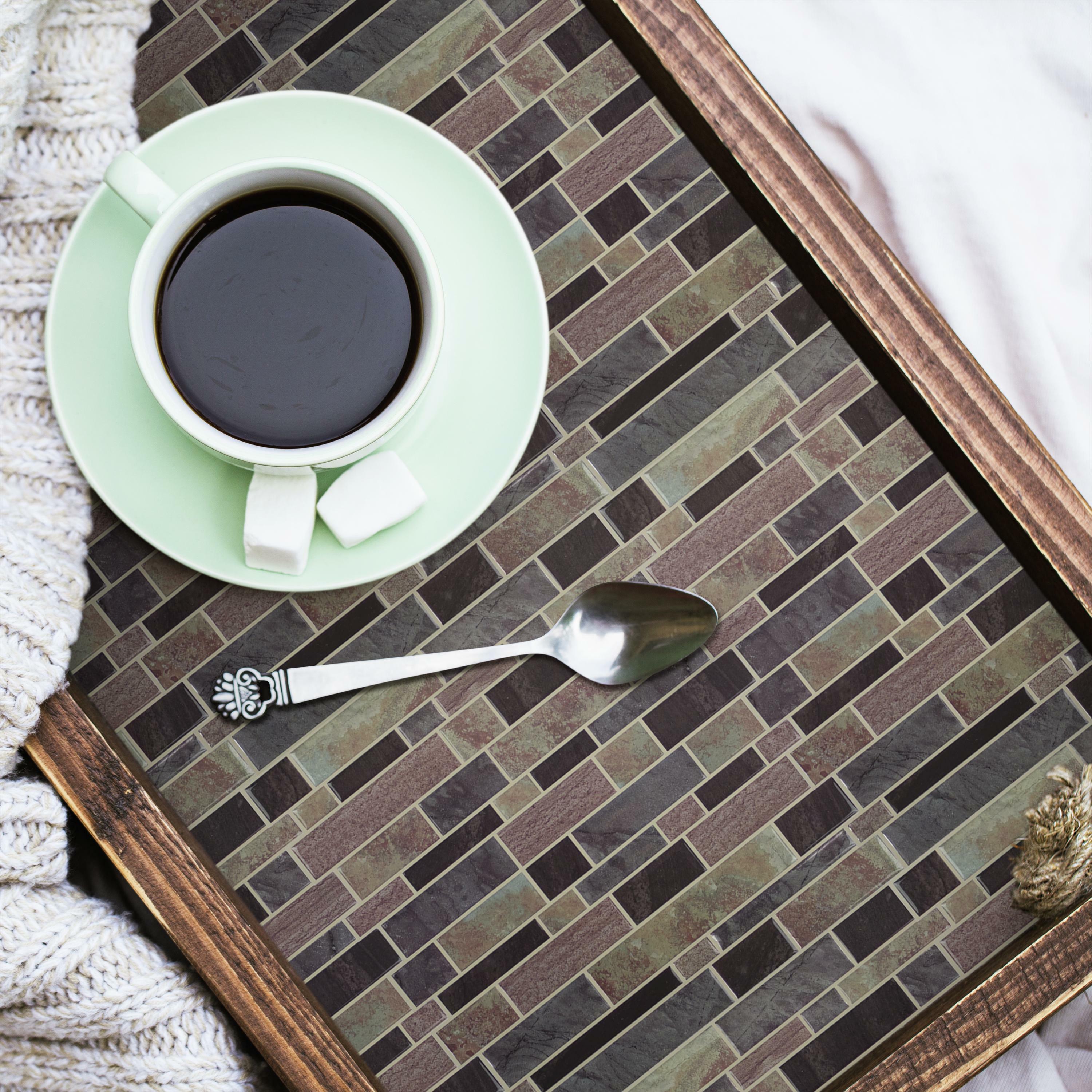 RoomMates Modern Long Stone Tile Peel and Stick Backsplash, Brown, 10.5" x 10.5"