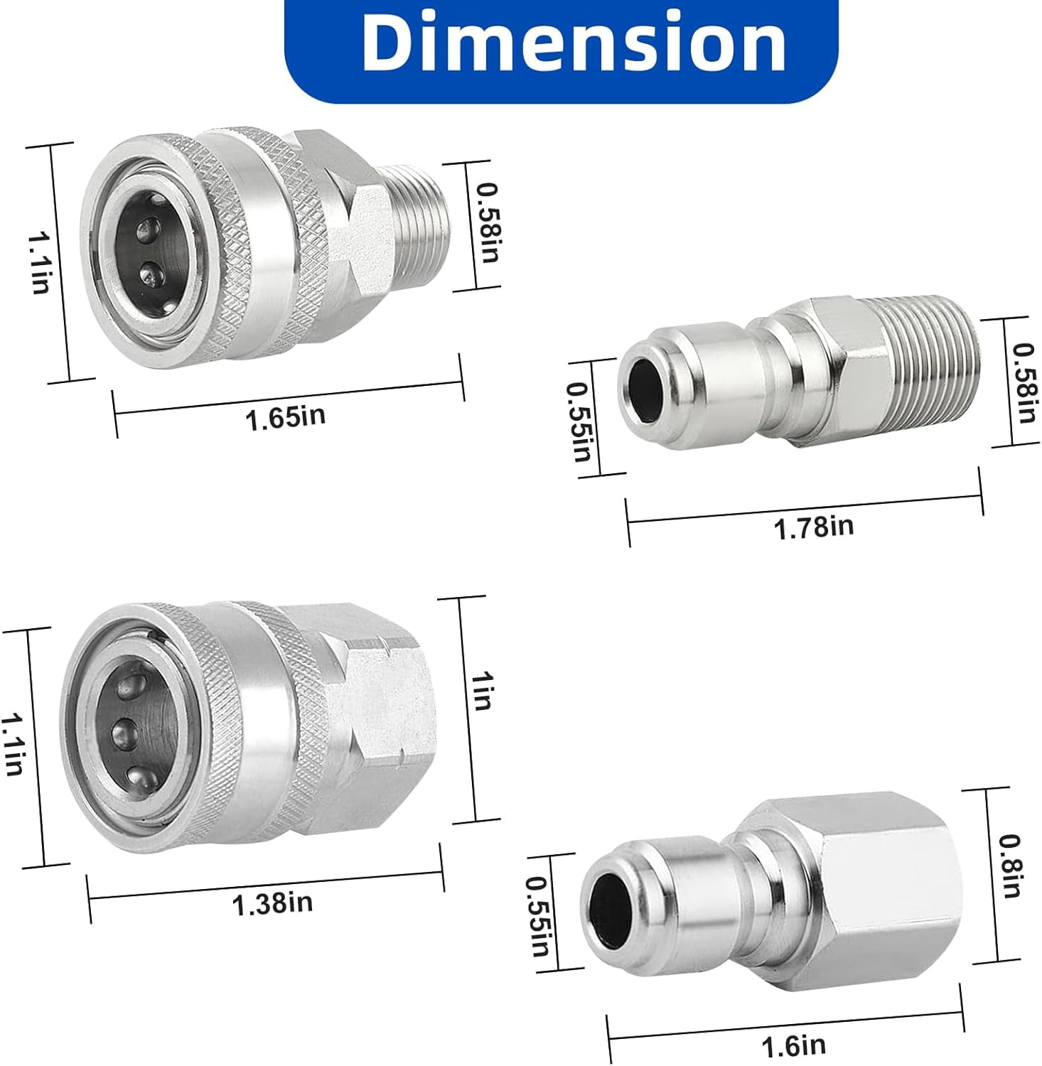 HRTGFD-8 PCS Pressure Washer Quick Connect Kit - 3/8 Quick Connect Hose Fittings, Stainless Steel Hose Connectors for Power Washer and Garden, 5000 PSI