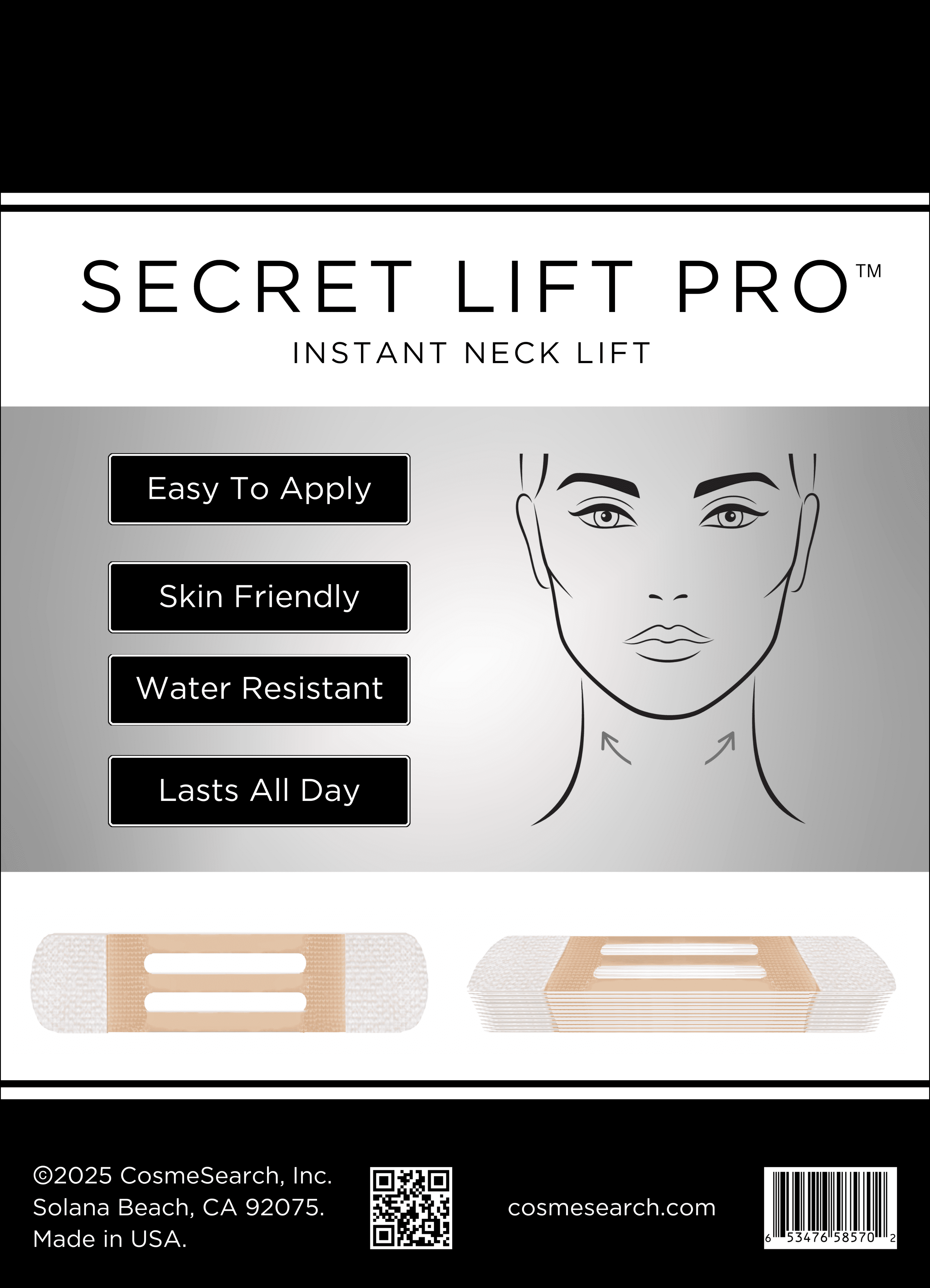 Secret Lift Pro - Instant Neck Lift Tapes Pre-Assembled w/Bands for Firmer Skin by CosmeSearch