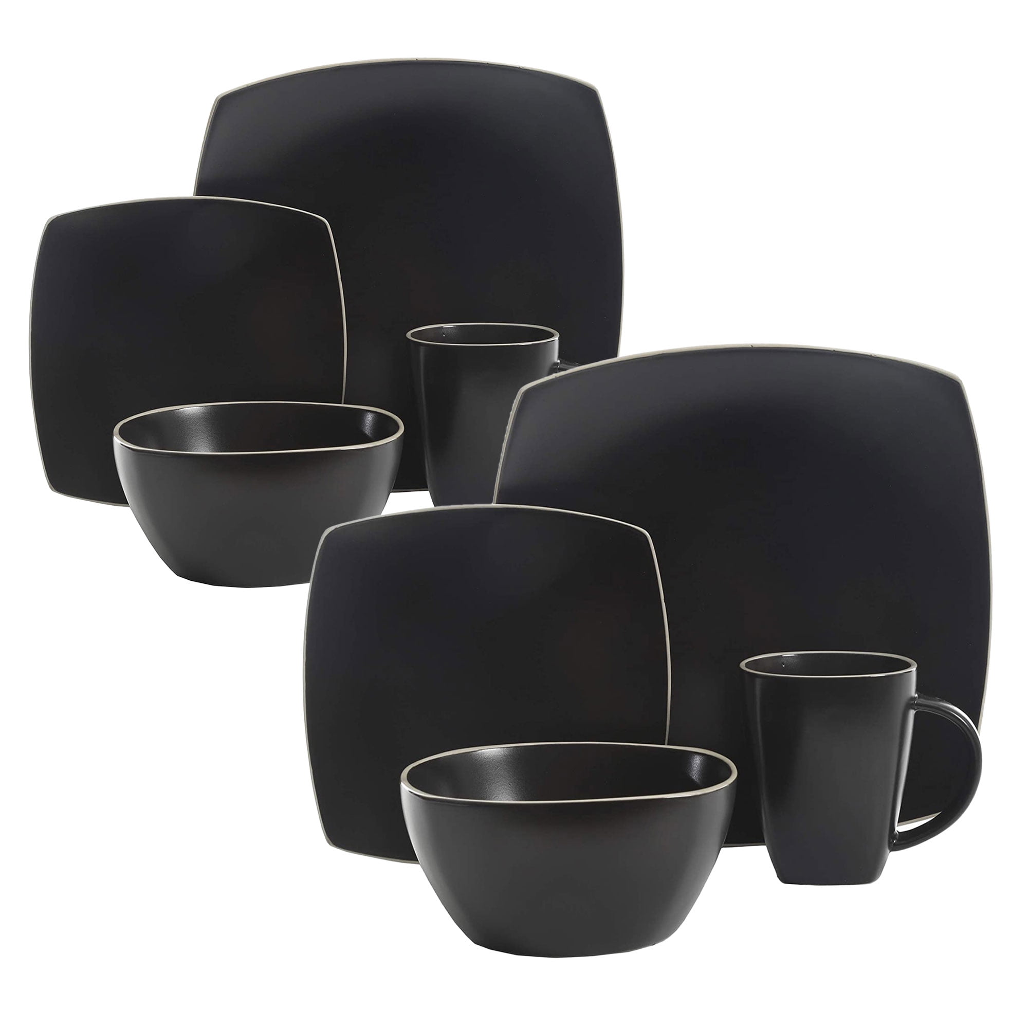 Gibson Elite Soho Lounge 16 Piece Dinnerware Set For 4 Matte Black 2 Pk Black