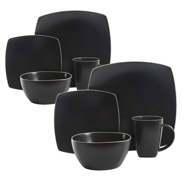 Gibson Elite Soho Lounge Ensemble de Vaisselle 16 Pcs pour 4, Noir Mat (Lot de 2)