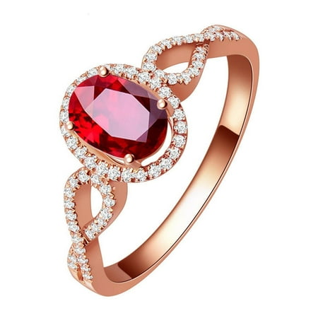 Red Black Engagement Ring 1.50 Carat Red Ruby and Diamond Engagement Ring in 10k Rose Gold, Halo Engagement Ring, Ruby Halo Rings, Oval Ruby Halo Rings ()