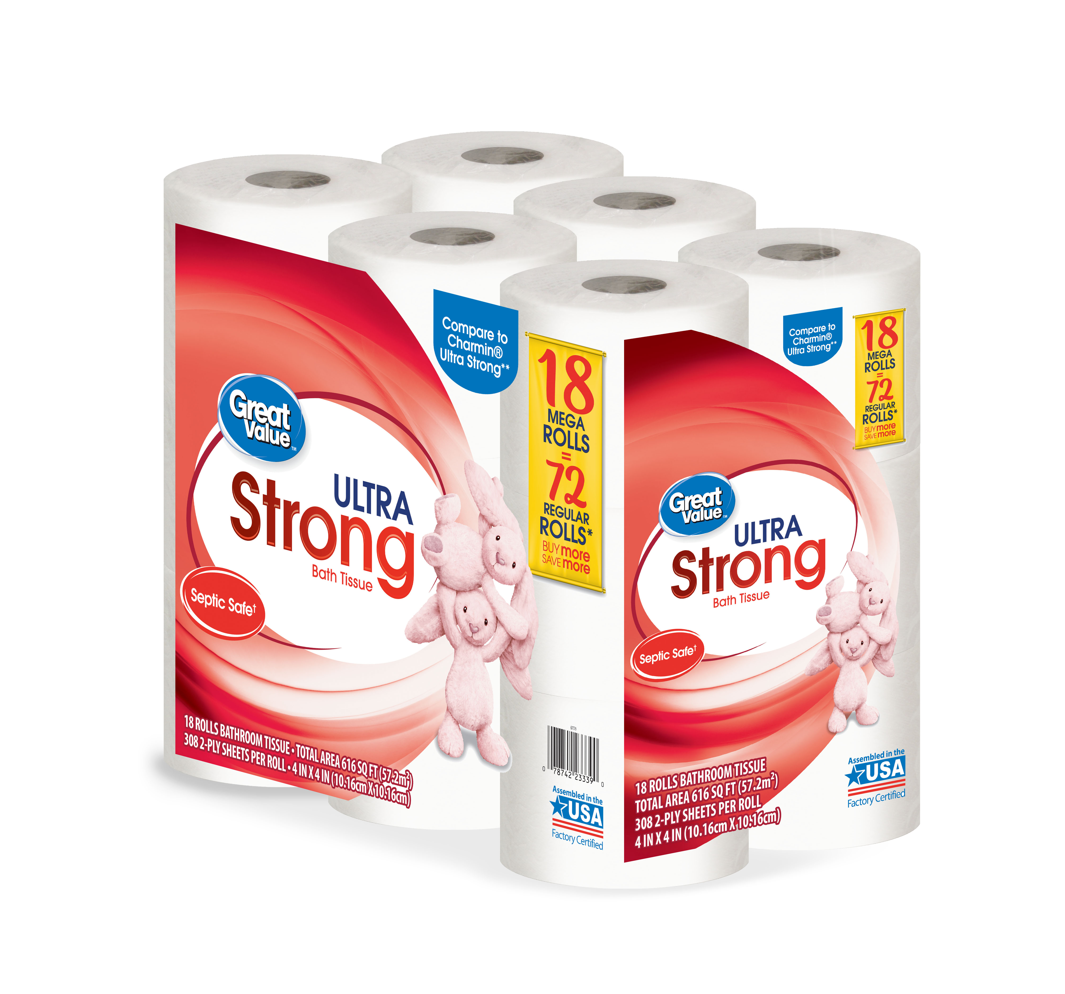 Great Value Ultra Strong Toilet Paper, 18 Mega Rolls - image 2 of 7