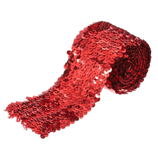 Unique Bargains Ruban de Tissu à Sequins Élastiques 2.2 Yards 3 Pouces 5 Rangées pour Couture Rouge