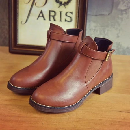 

Hawee Faux Suede Ankle Boots with Buckle Strap Low Heel