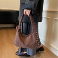 thumbnail image 4 of Retro Faux Suede Rivet Shoulder Bags Large Studded Purse Slouchy Shoulder Purse Fall Accessories (Coffee), 4 of 10