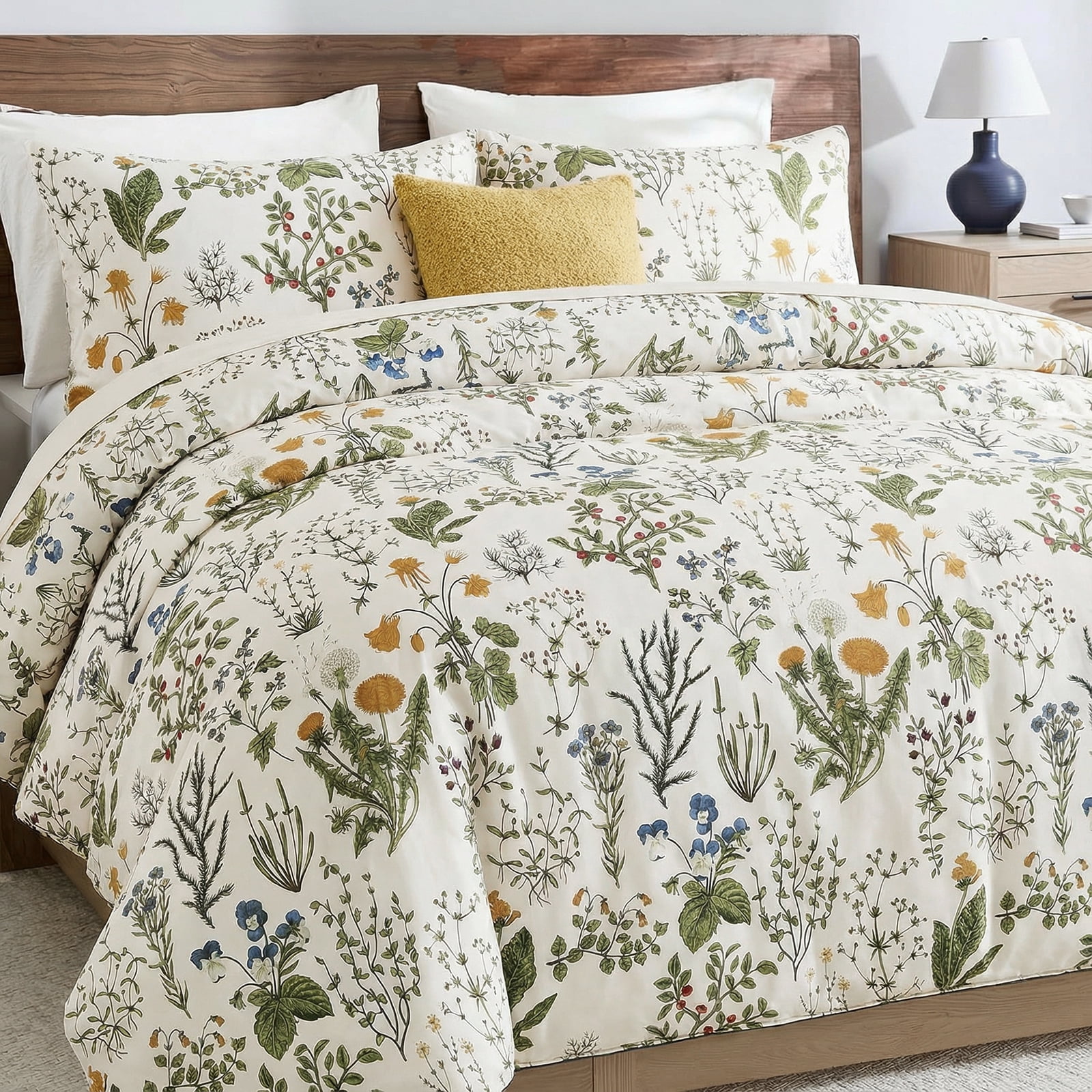 Move Over Green Floral Duvet Cover Set Queen 100% Cotton Floral Bedding Set 3 Pieces Soft and Breathable Vintage Style Green Floral Comforter Cover Set for All Seasons