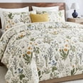 thumbnail image 3 of Move Over Green Floral Duvet Cover Set Queen 100% Cotton Floral Bedding Set 3 Pieces Soft and Breathable Vintage Style Green Floral Comforter Cover Set for All Seasons, 3 of 9