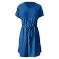 thumbnail image 4 of Women's Swimsuit Cover Ups - V Neck Drawstring Slit Eyelet Embroidery Beach Dress, Flowy Short Sleeve, 4 of 5