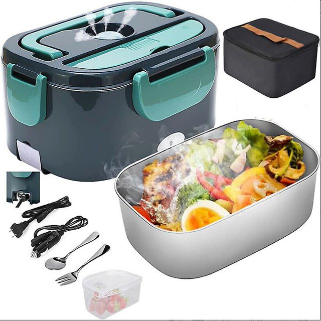 Fiambrera eléctrica 3 en 1 para coche/camión y oficina, calentador portátil 220v y 12v 24v calentador de alimentos de acero inoxidable-verde oscuro-enchufe británico Sincero Electrónica