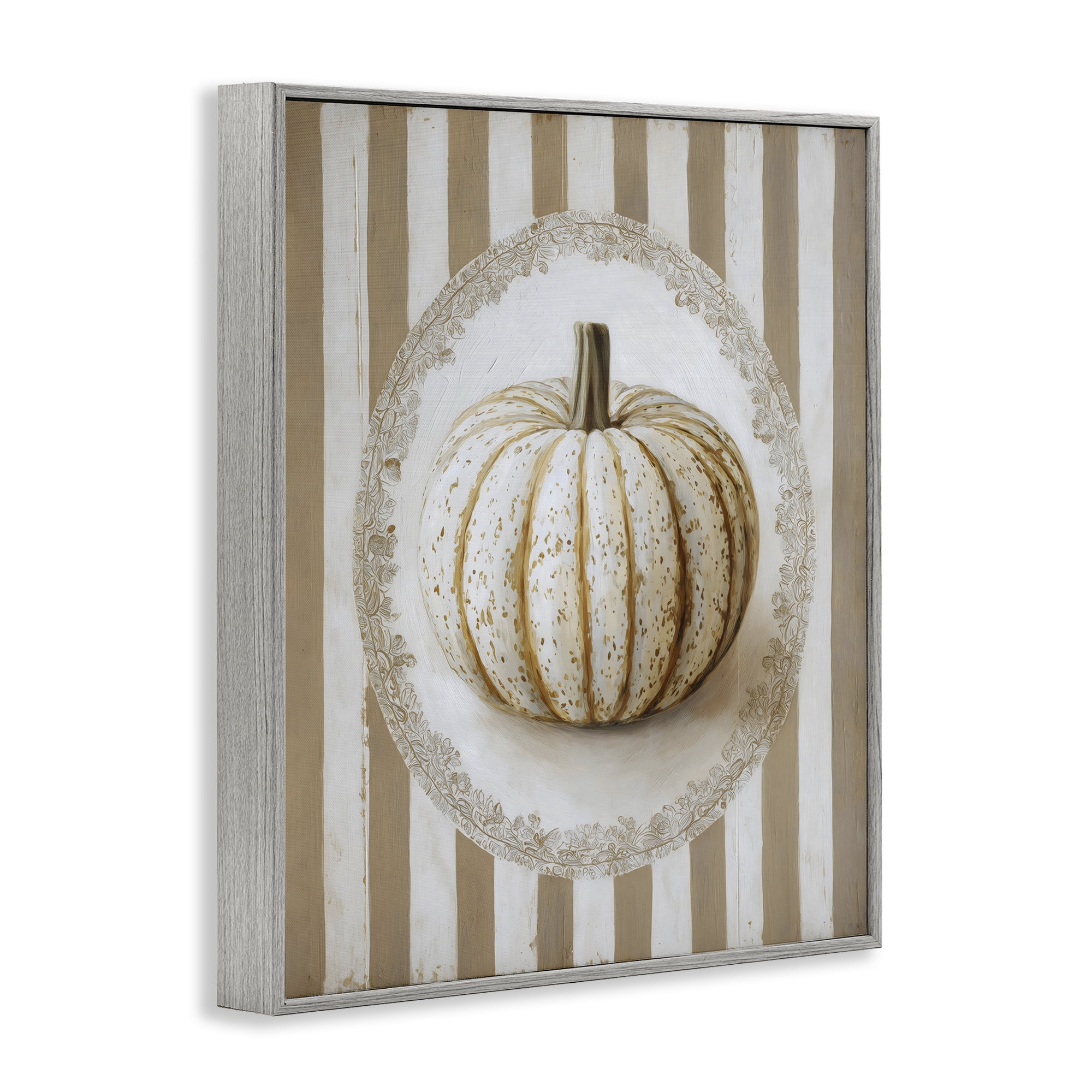 Beige Stripes Pumpkin Gray Framed Giclee Art, design by Arlington Prints