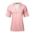 thumbnail image 5 of MIXUE Womens Summer Tops Summer Solid Color Short Sleeve V Neck Casual Work Basic Pullover Tee Shirts Activewear,Pink,XL, 5 of 5