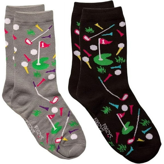 Foozys Womens Crew Socks | Fun Cool Sports Themed Fashion Novelty Socks | 2 Pair (Golf)
