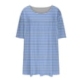 thumbnail image 6 of Hfnxid Womens Plus Size Tops Loose Fit Crew Neck Short Sleeve Shirt Casual Striped Pleated Blouse Summer Lightweight Comfy BlouseBlueL, 6 of 7