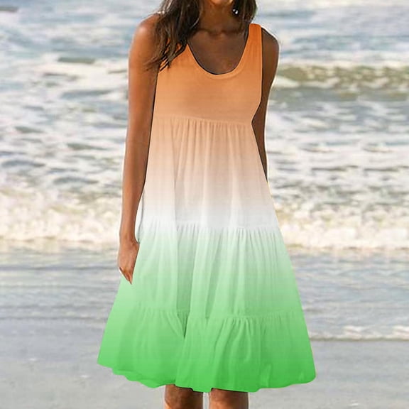 Women Dresses, Ladies Summer Casual Midi Tank Dresses Sleeveless Crew Neck Dress Green L
