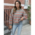 thumbnail image 4 of PUWEI Women's Striped Knit Cardigan Sweater Long Sleeve Button Down Crew Neck Outwear, 4 of 7