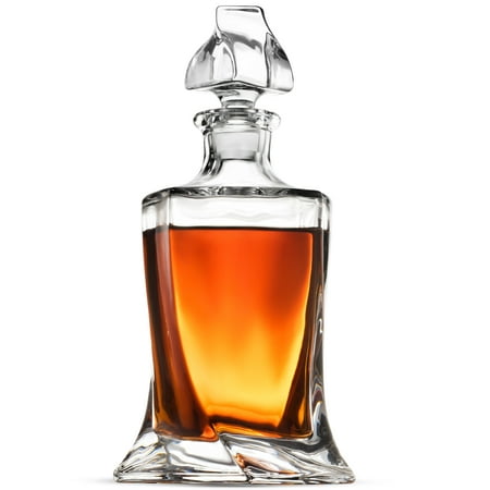 ShopoKus European Style Glass Whiskey Decanter & Liquor Decanter with Glass Stopper, 28 Oz.- With Magnetic Gift Box - Aristocratic Exquisite Quadro Design - Glass Decanter for Alcohol Bourbon
