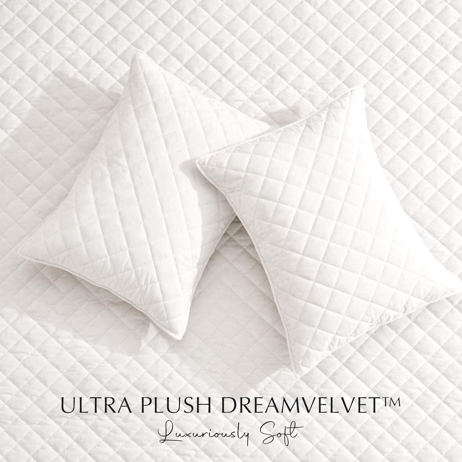 EVERGRACE Luxury Velvet Quilt Set Queen Size, Diamond Quilted Lightweight Velvet Comforter for All Season, Ultra Soft Oversized Bedspread Coverlet Bedding Set with 2 Pillow Shams, Ivory White