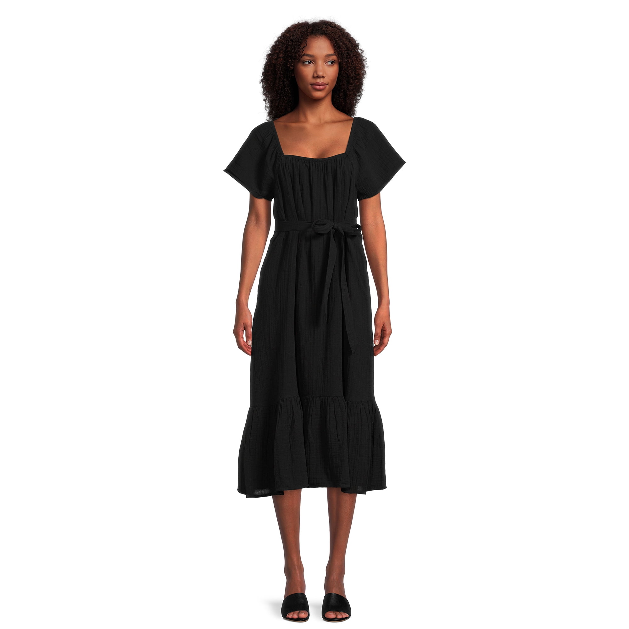 Time and Tru Women's Flutter Sleeve Textured Dress